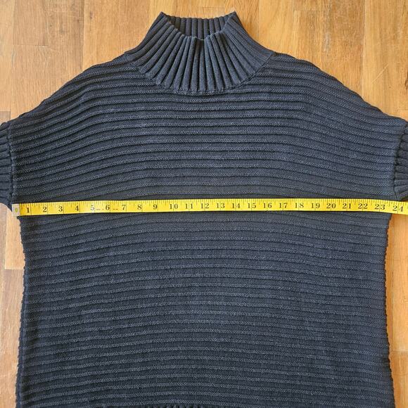 French Connection Sweater Womens‎ M Black Cotton Ribbed Mock Neck Chunky Tunic - Picture 6 of 8
